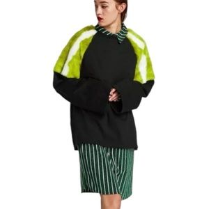 Black Faux Fur Trim Statement Sleeved Sweatshirt